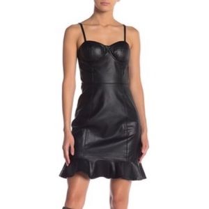 Gracia Ruffled Hem Bustier Faux Leather Dress
